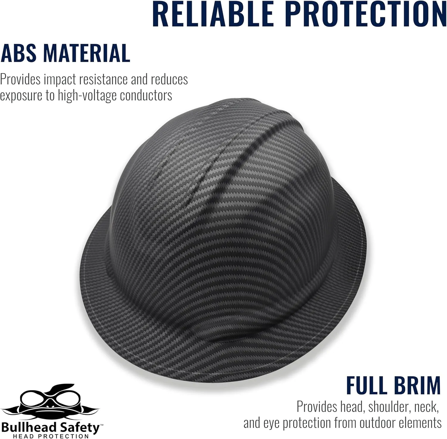 Bullhead Safety Full Brim Hard Hat: Brow Pad, Reversible, OSHA/ANSI Compliant
