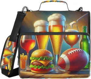 Burger Fries Zipper Binder 3 Ring 1.5" D-Ring Binder Bag Large Capacity Portfolio Organizer with Shoulder Strap & Handle for Women Men Office School