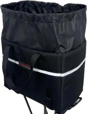 Bushwhacker Bike Rack Tote – Padded Bicycle Grocery Bag, Drawstring Closure, Insulated, Stand-Up, Reusable, Quick-Release Straps, Reflective Trim, Carry Handles Compatible with Ebike & Cycling Basket