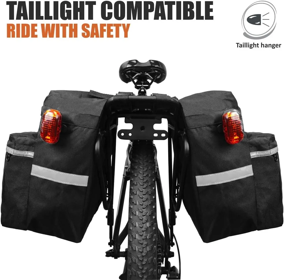 BV Bike Panniers 26L With Adjustable Hooks, Commuter Panniers For Bicycles With Carrying Handle, Bag With 3M Reflective Trim For More Visibility, Fit Most Rack