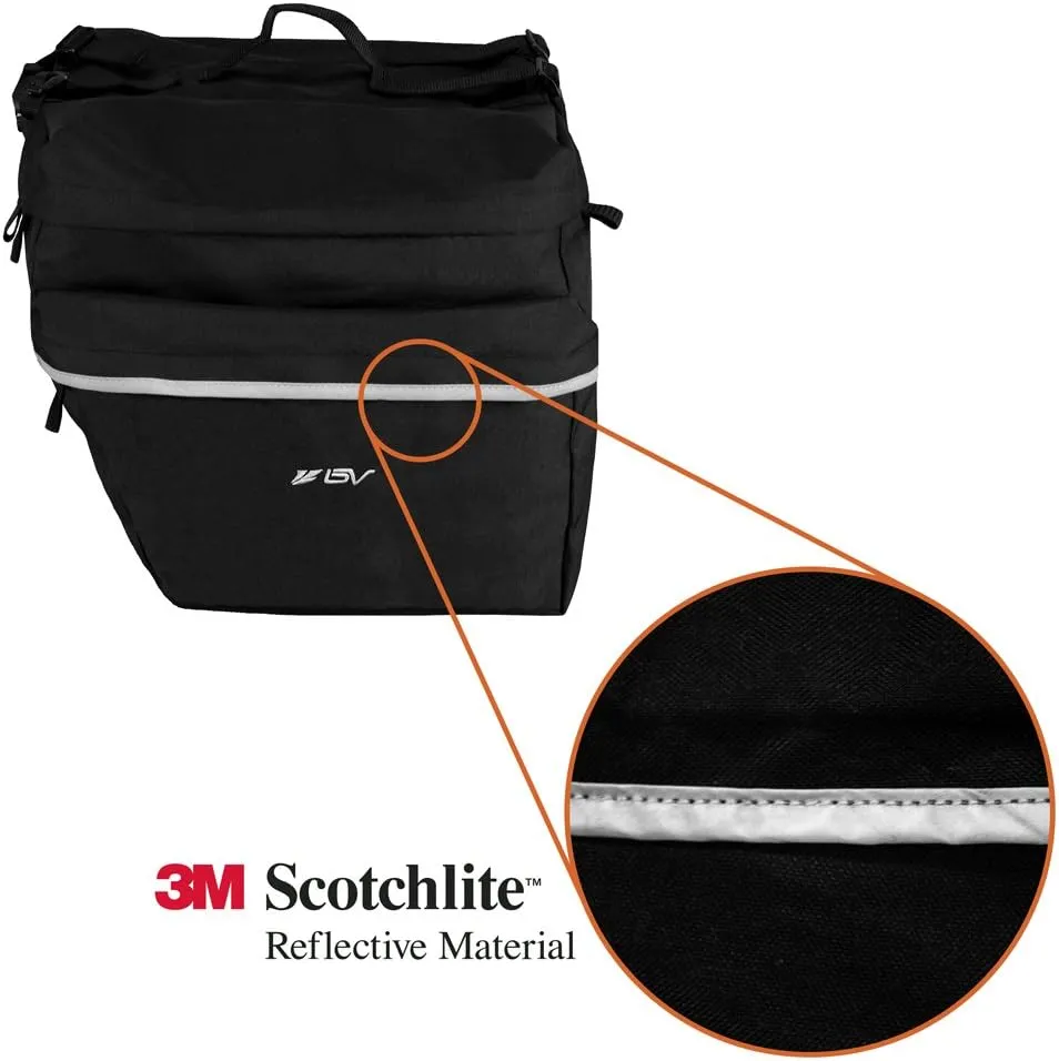 BV Bike Panniers 26L With Adjustable Hooks, Commuter Panniers For Bicycles With Carrying Handle, Bag With 3M Reflective Trim For More Visibility, Fit Most Rack