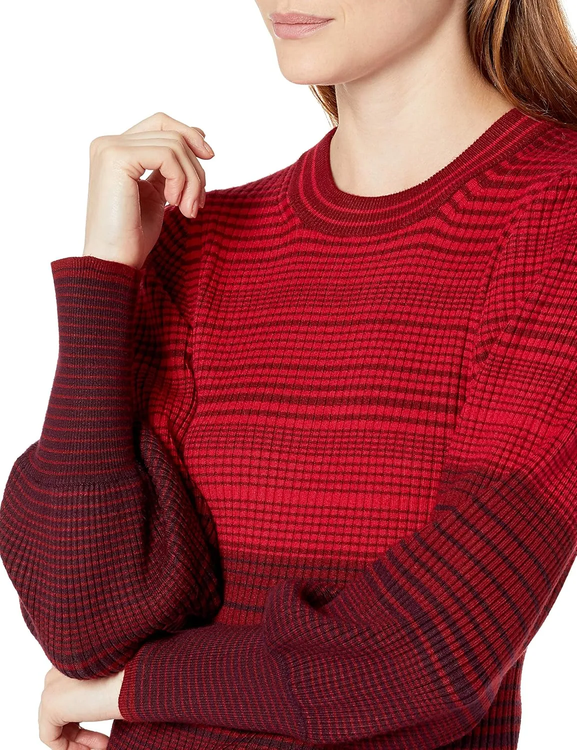 Cable Stitch Women's Ombre Striped Pullover Sweater - Crewneck Long Bishop Sleeve Colorblock Rib Knit Top