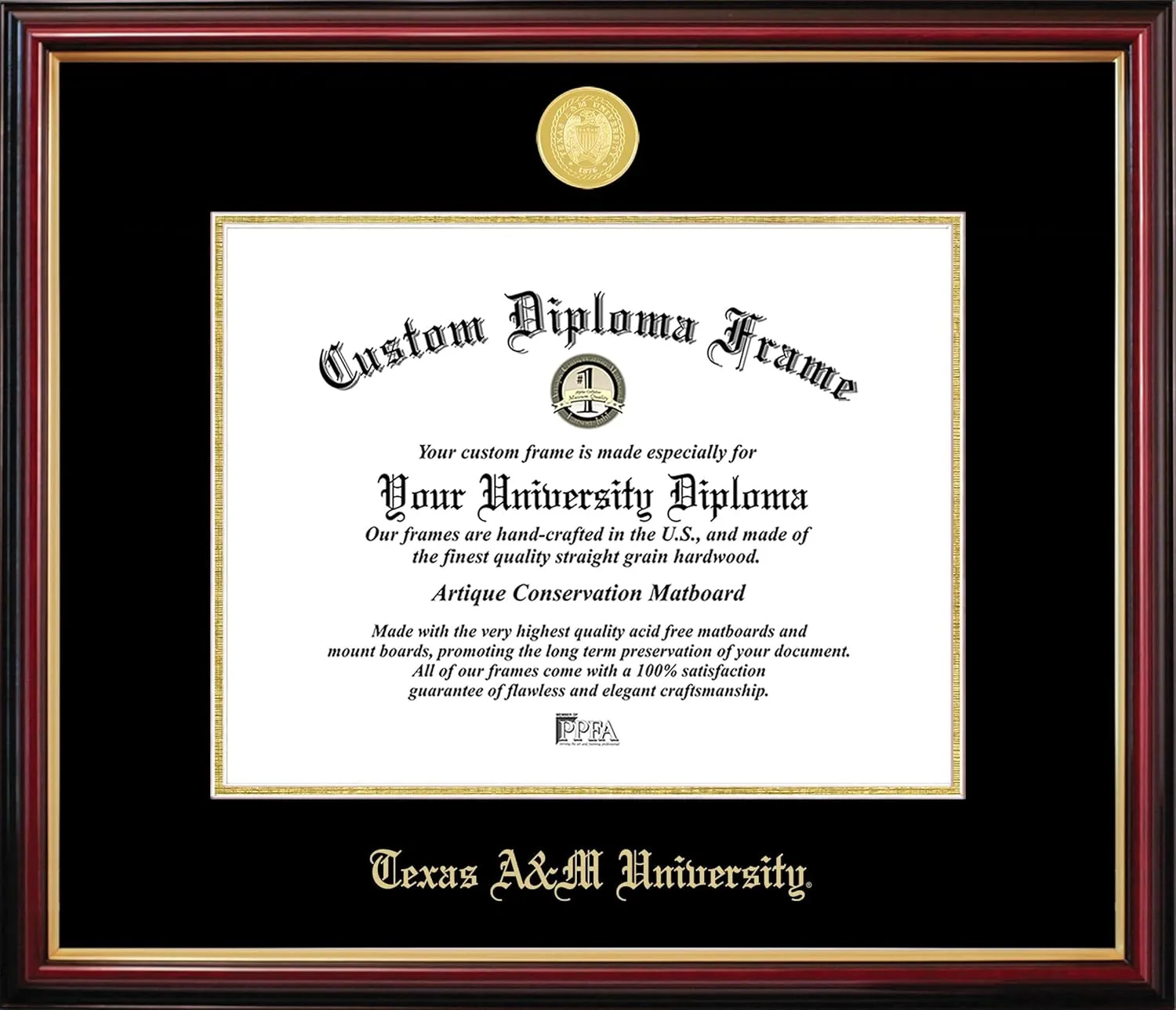 Campus Images Texas A&M University Petite Diploma Frame 12.5" H x 16" W, Gold Embossed
