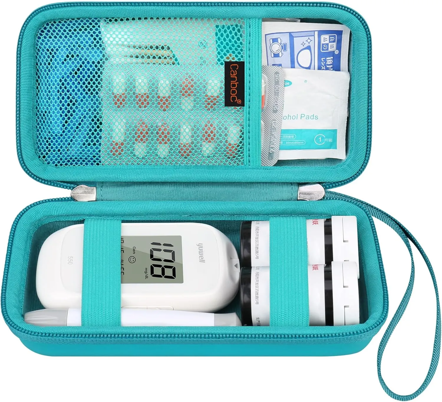 Canboc Diabetic Supplies Case, Carrying Organizer for Glucose Meter, Lancing Device, Blood Sugar Test Strips, Lancets, Insulin Pens, Alcohol Wipe and Diabetes Care Accessories, Turquoise Turquoise