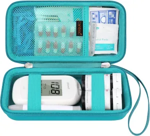 Canboc Diabetic Supplies Case, Carrying Organizer for Glucose Meter, Lancing Device, Blood Sugar Test Strips, Lancets, Insulin Pens, Alcohol Wipe and Diabetes Care Accessories, Turquoise Turquoise