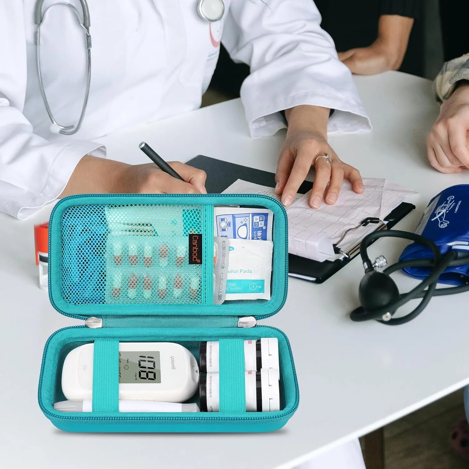 Canboc Diabetic Supplies Case, Carrying Organizer for Glucose Meter, Lancing Device, Blood Sugar Test Strips, Lancets, Insulin Pens, Alcohol Wipe and Diabetes Care Accessories, Turquoise Turquoise