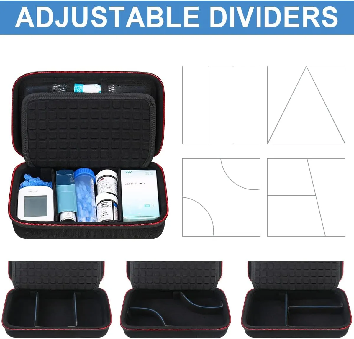 Canboc Diabetic Supplies Travel Case, Carrying Bag for Glucose Meter, Insulin Pens, Blood Sugar Test Strips, Lancets, Lancing Device, Medication, Alcohol Wipe or Other Diabetes Care Accessories, Black