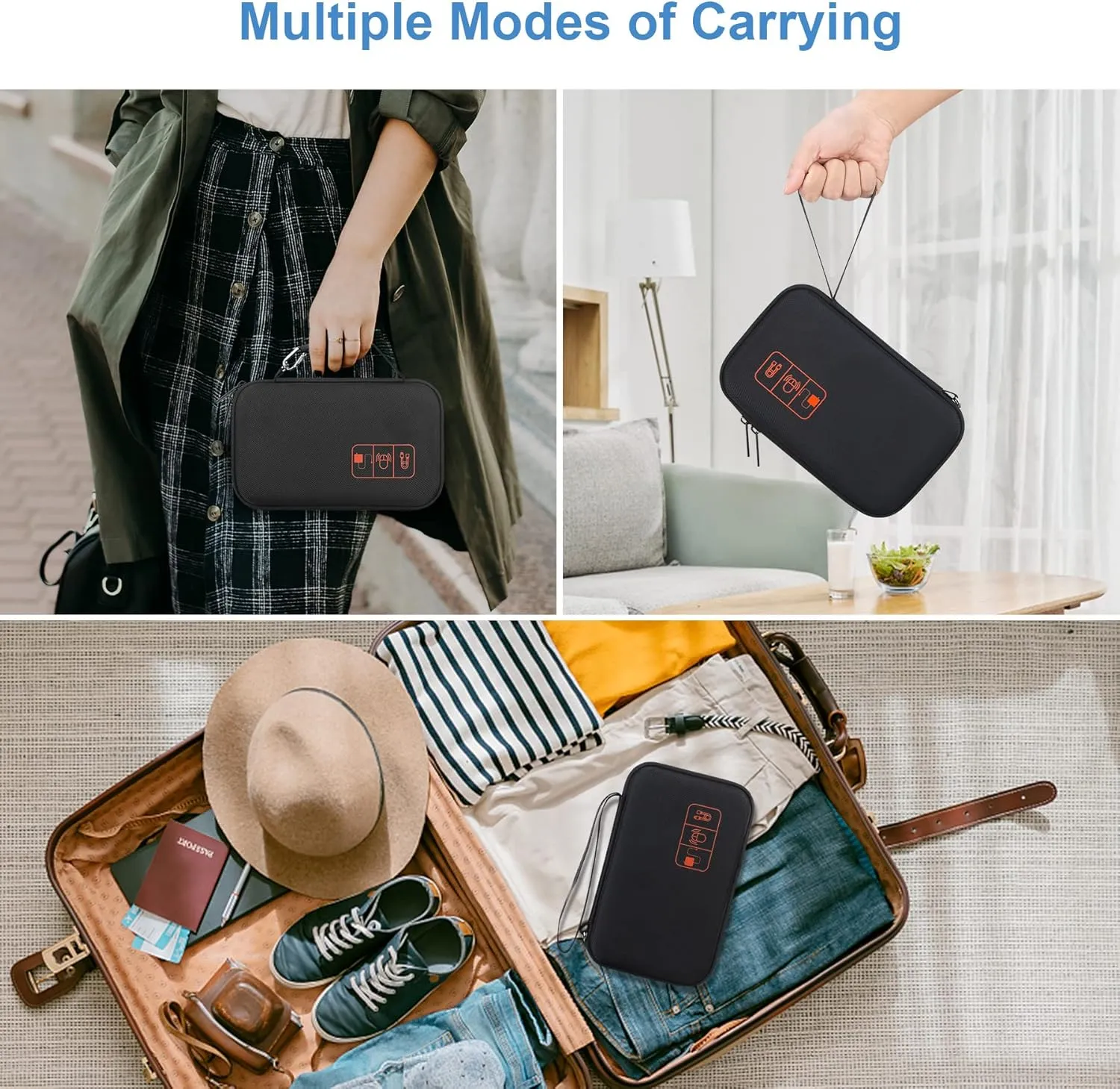 Canboc Diabetic Supplies Travel Case, Carrying Bag for Glucose Meter, Insulin Pens, Blood Sugar Test Strips, Lancets, Lancing Device, Medication, Alcohol Wipe or Other Diabetes Care Accessories, Black