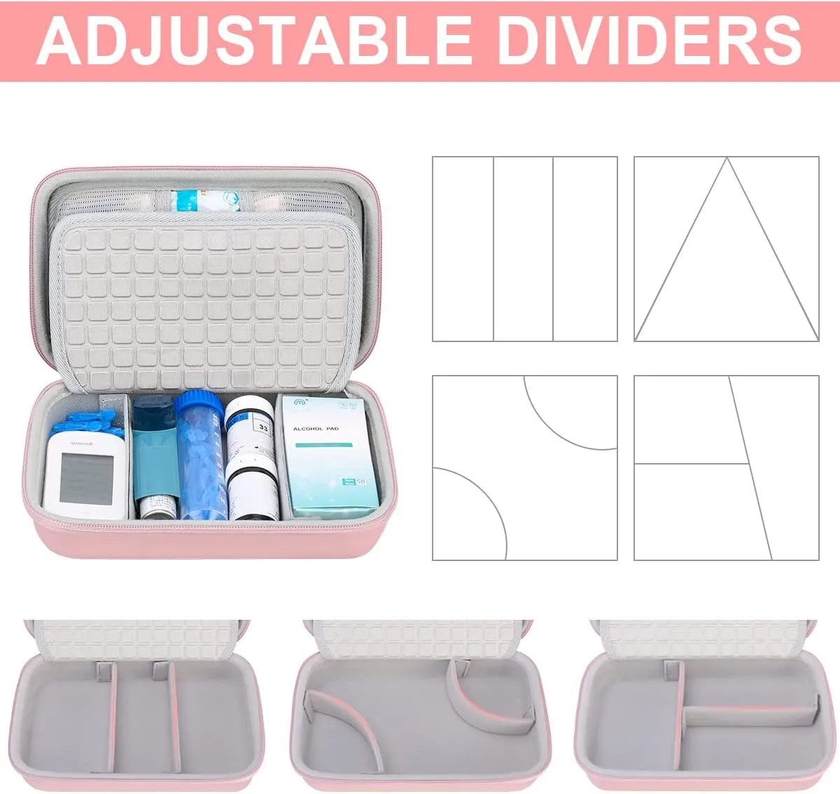 Canboc Diabetic Supplies Travel Case, Carrying Bag for Glucose Meter, Insulin Pens, Blood Sugar Test Strips, Lancets, Syringe, Medication, Alcohol Wipe or Other Diabetes Care Accessories, Rose Gold