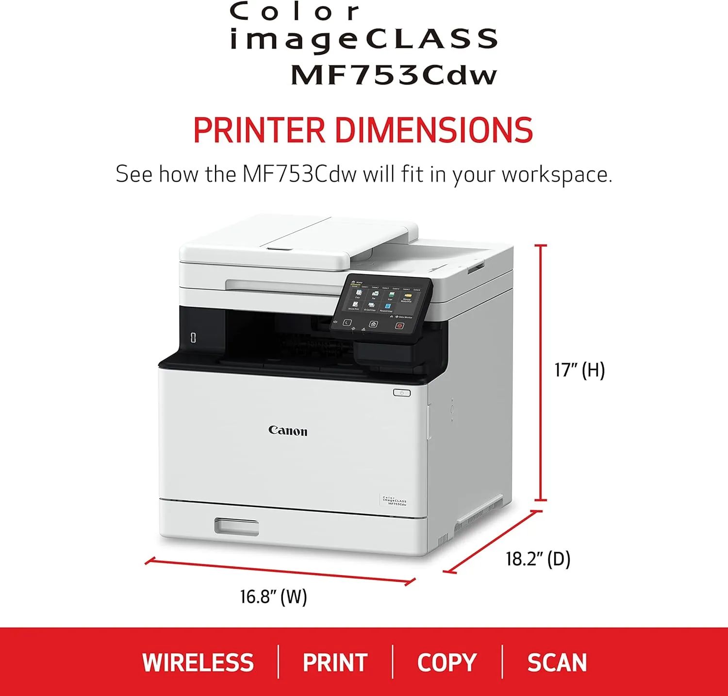 Canon Color imageCLASS MF753Cdw - Wireless Duplex Laser Printer, All-In-One with Scanner, Copier, Fax, Auto Document Feeder, Mobile Ready, 3 Year Limited Warranty, 35 PPM, White