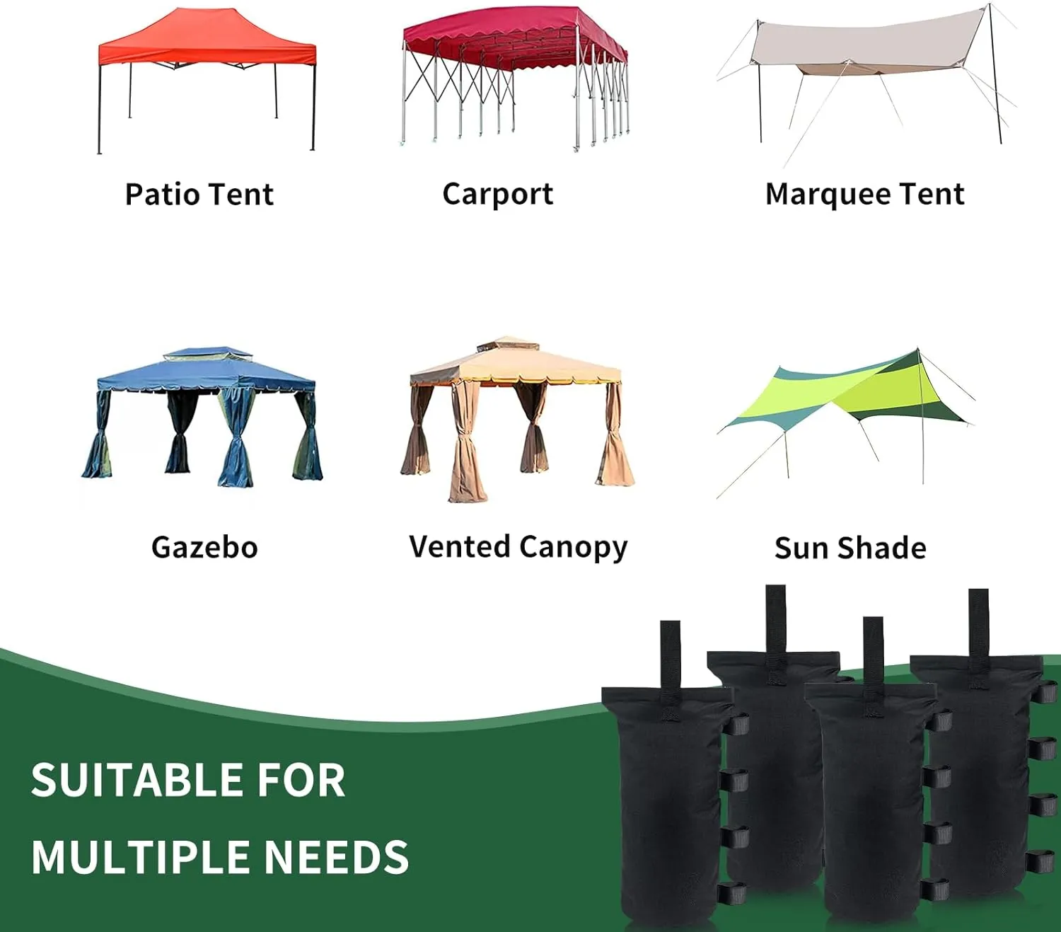 Canopy Weight Bags(150LBS) for Pop up Canopy Tent, Canopy Weights Sand Bags for Instant Outdoor Sun Shelter Canopy/Patio Umbrella,Set of 4, Black