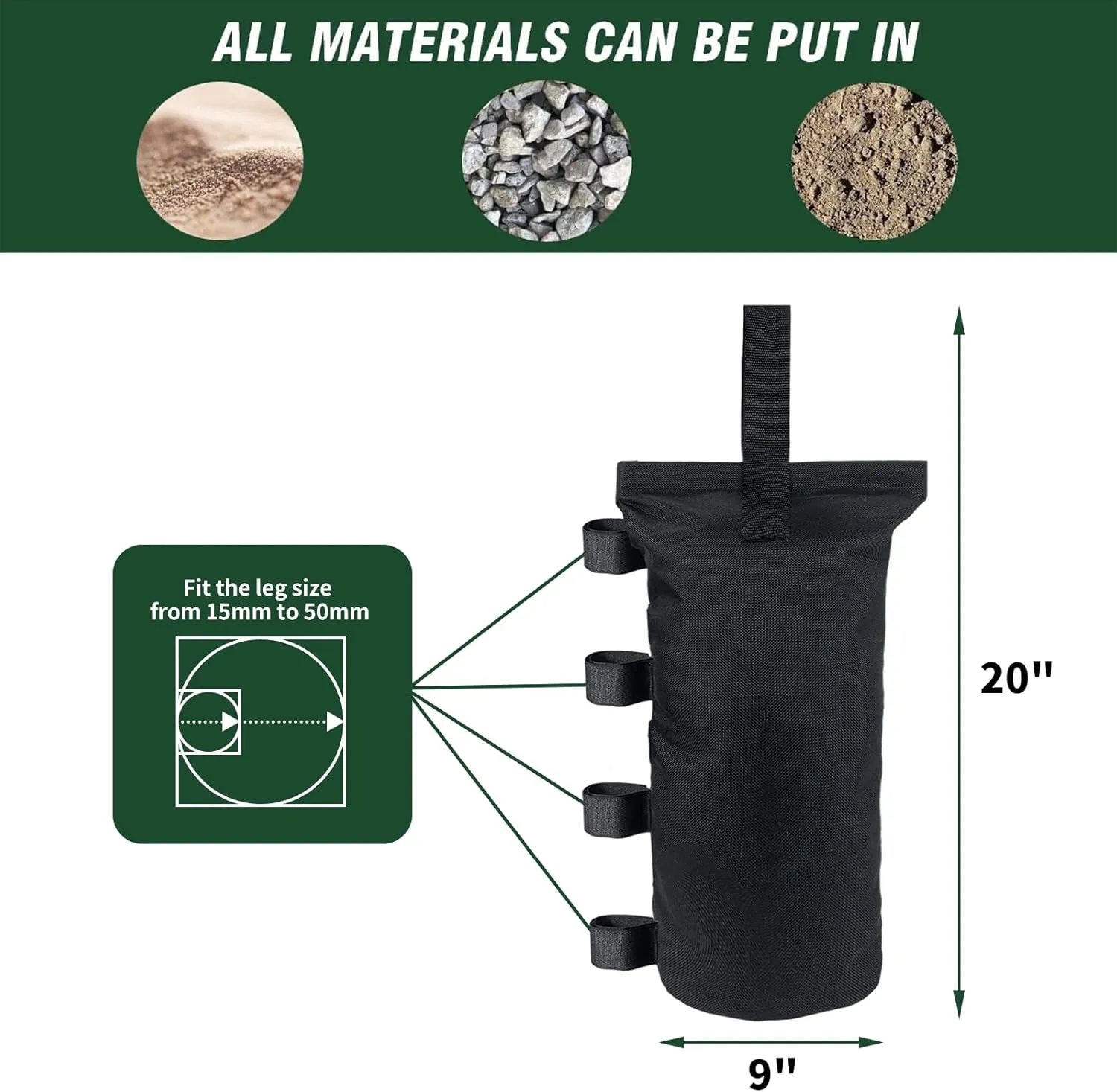 Canopy Weight Bags(150LBS) for Pop up Canopy Tent, Canopy Weights Sand Bags for Instant Outdoor Sun Shelter Canopy/Patio Umbrella,Set of 4, Black