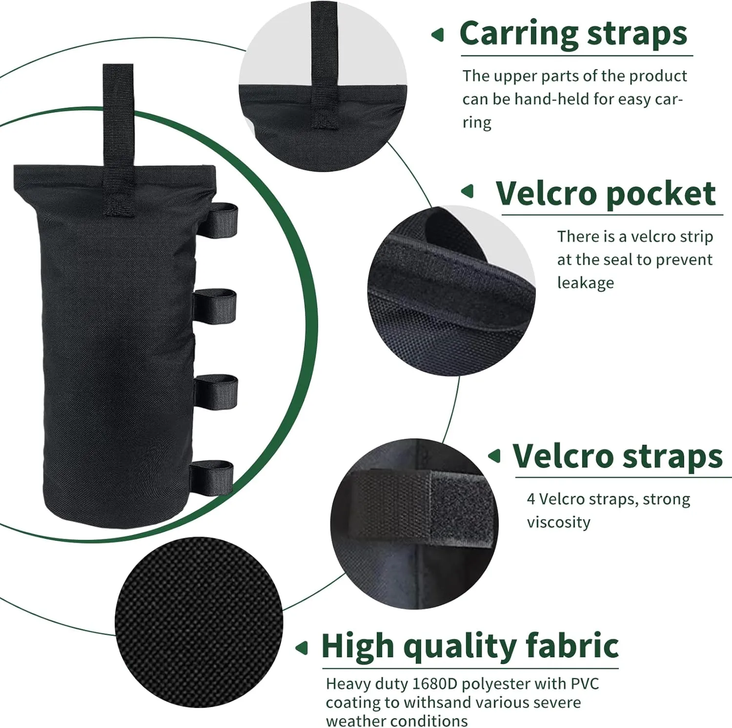 Canopy Weight Bags(150LBS) for Pop up Canopy Tent, Canopy Weights Sand Bags for Instant Outdoor Sun Shelter Canopy/Patio Umbrella,Set of 4, Black