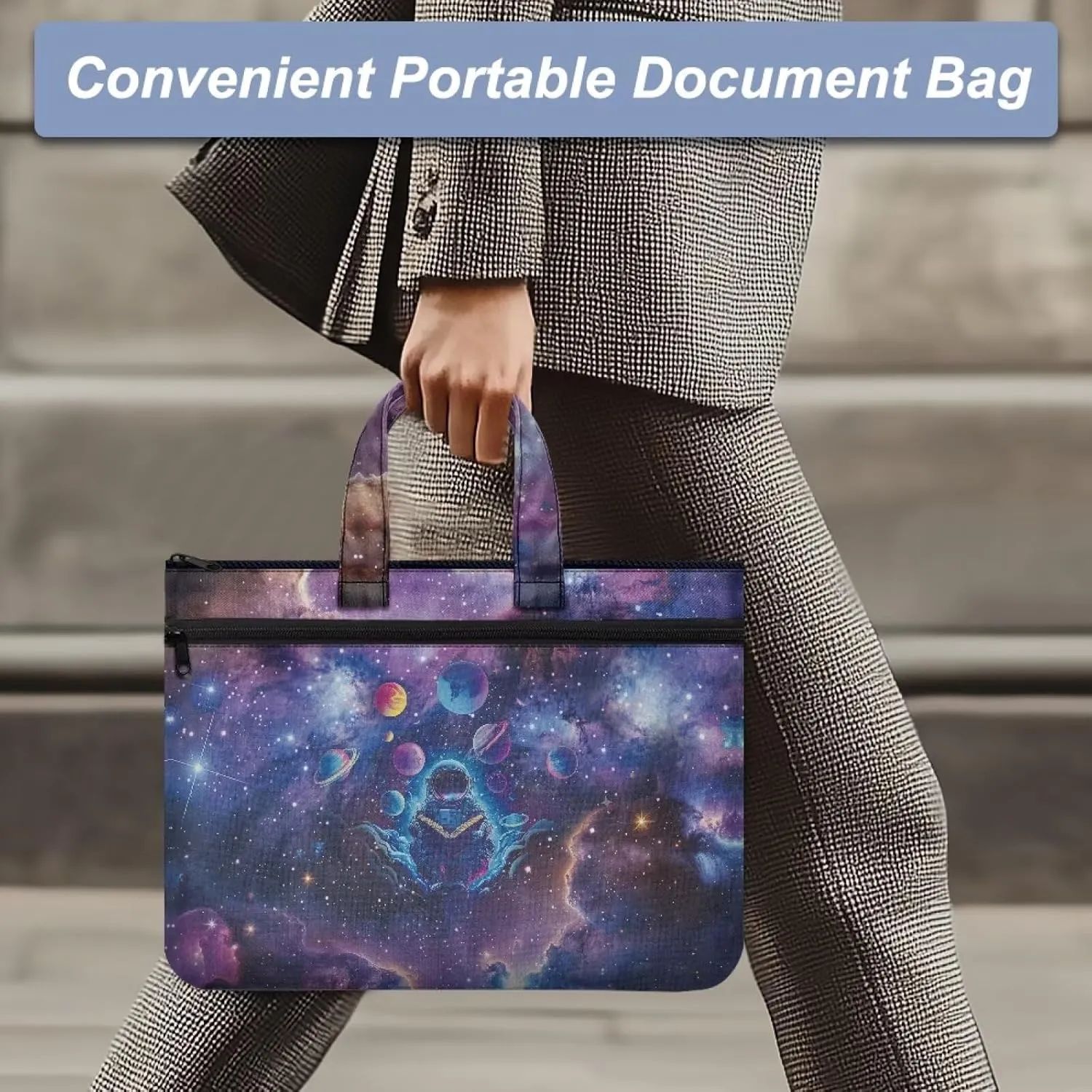 Canvas Document Bag Document Pouch with Zipper Large Double Pockets File Bag with Handle Portable Briefcase Canvas Tote Bag