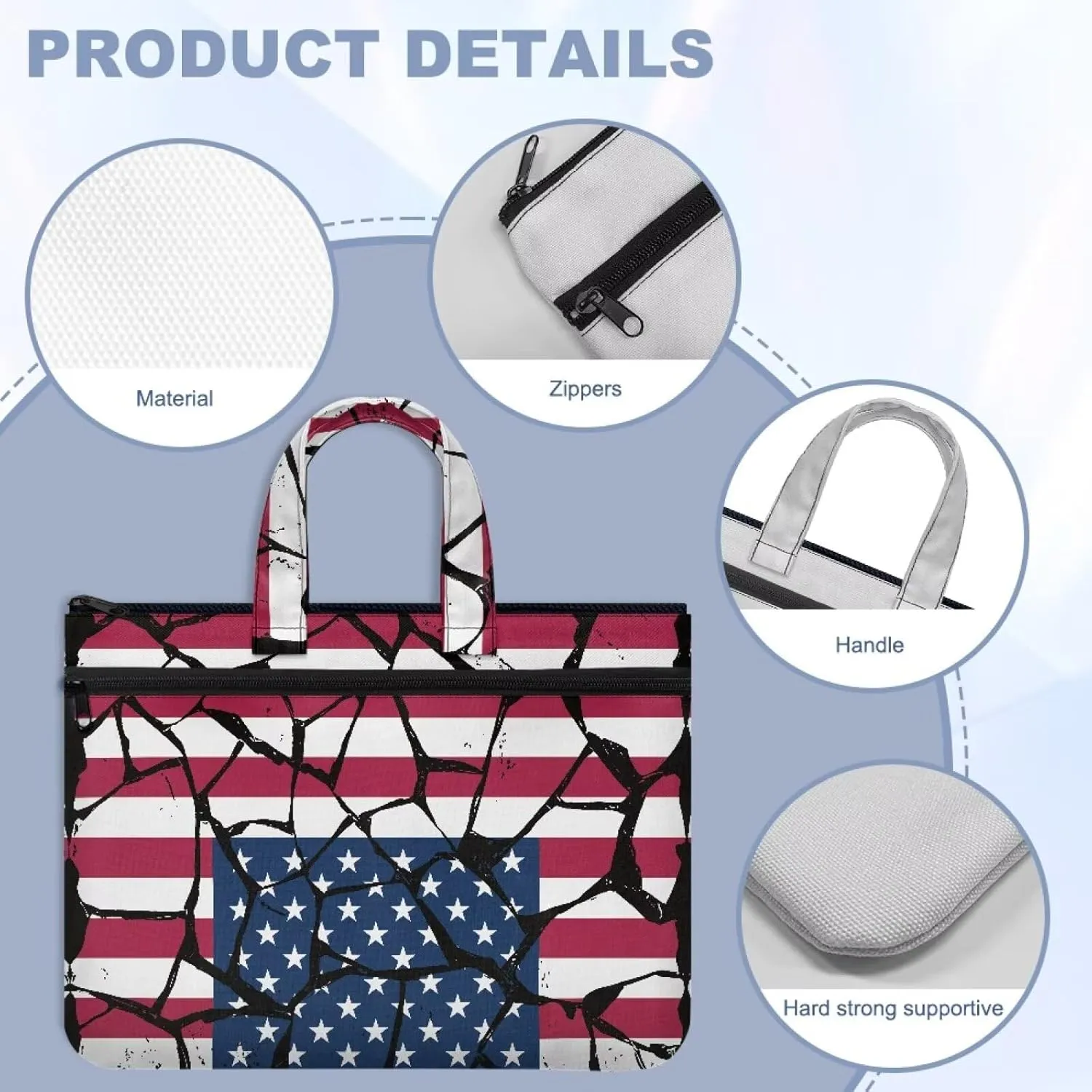 Canvas Document Bag Document Pouch with Zipper Large Double Pockets File Bag with Handle Portable Briefcase Canvas Tote Bag