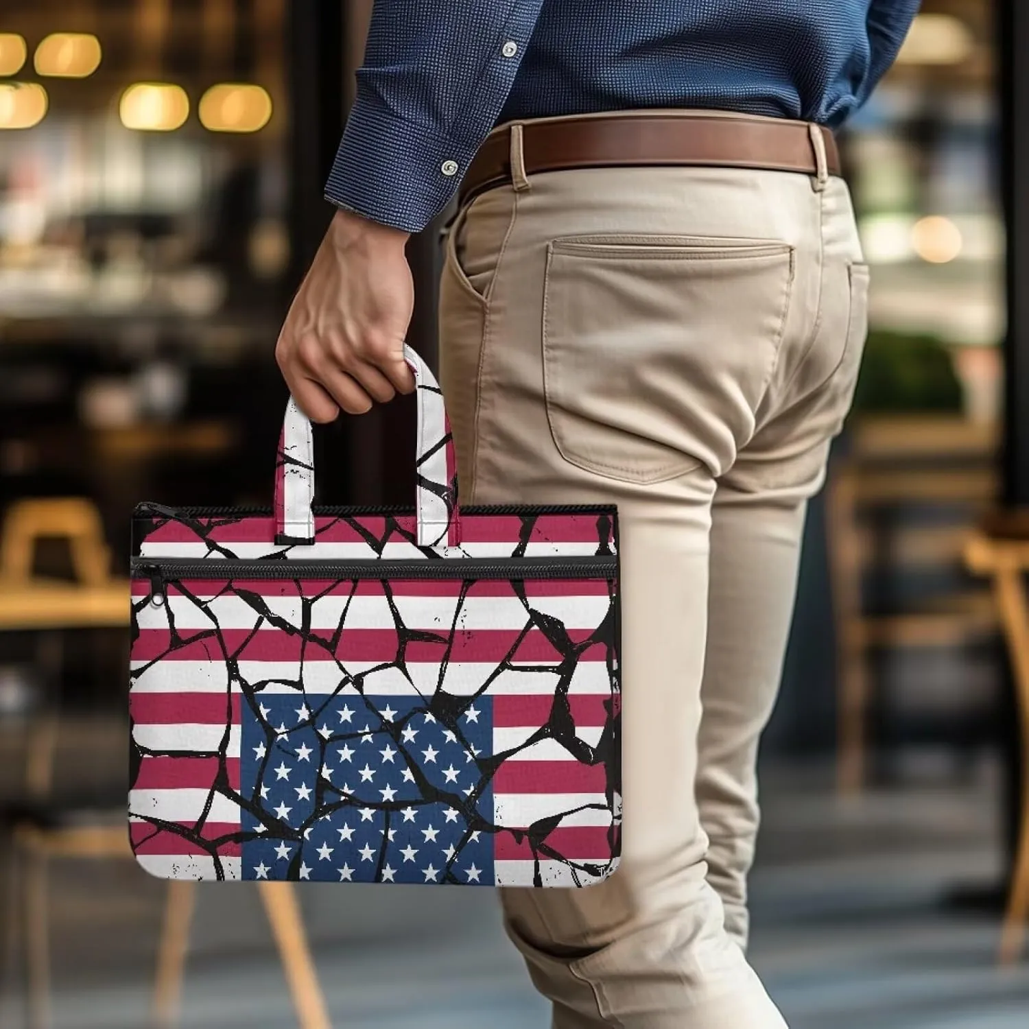 Canvas Document Bag Document Pouch with Zipper Large Double Pockets File Bag with Handle Portable Briefcase Canvas Tote Bag