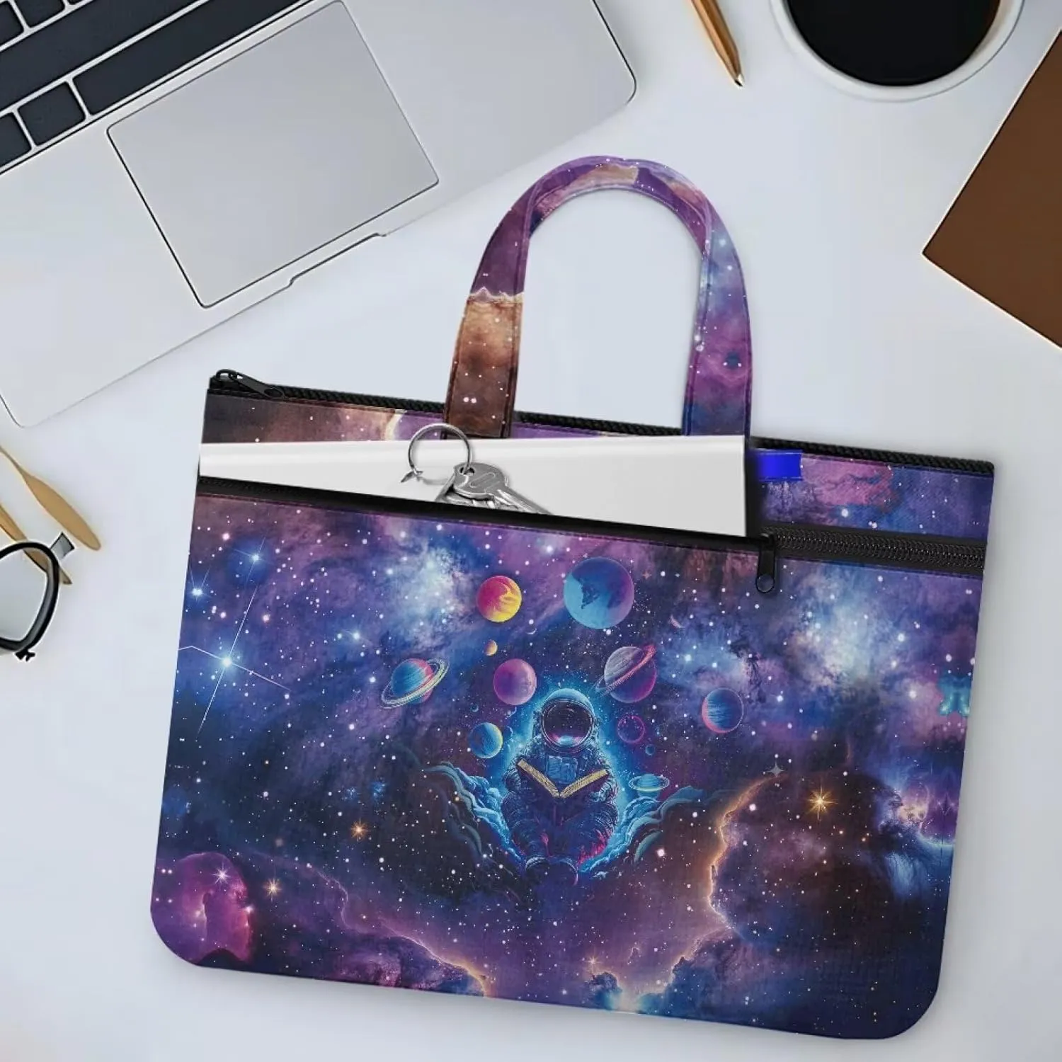 Canvas Document Bag Document Pouch with Zipper Large Double Pockets File Bag with Handle Portable Briefcase Canvas Tote Bag