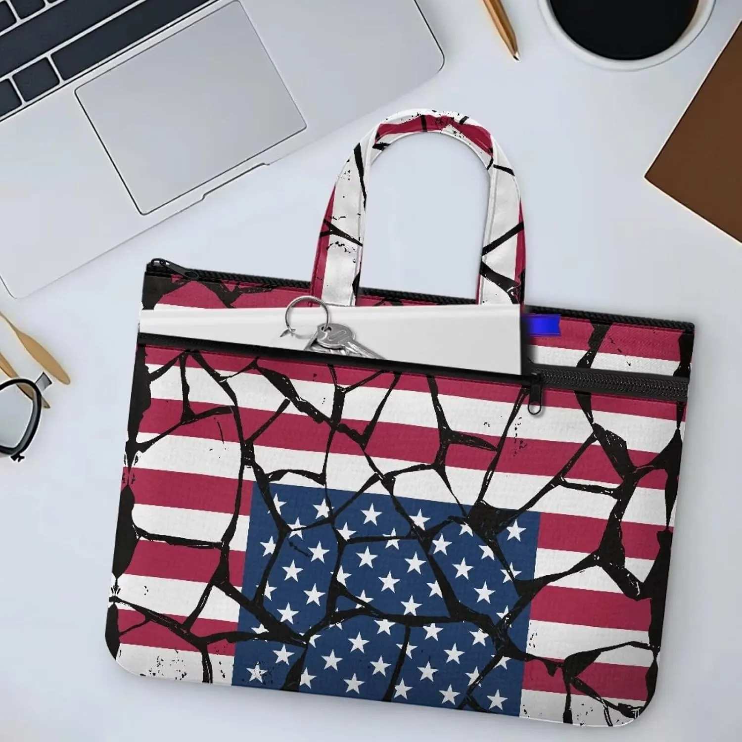 Canvas Document Bag Document Pouch with Zipper Large Double Pockets File Bag with Handle Portable Briefcase Canvas Tote Bag