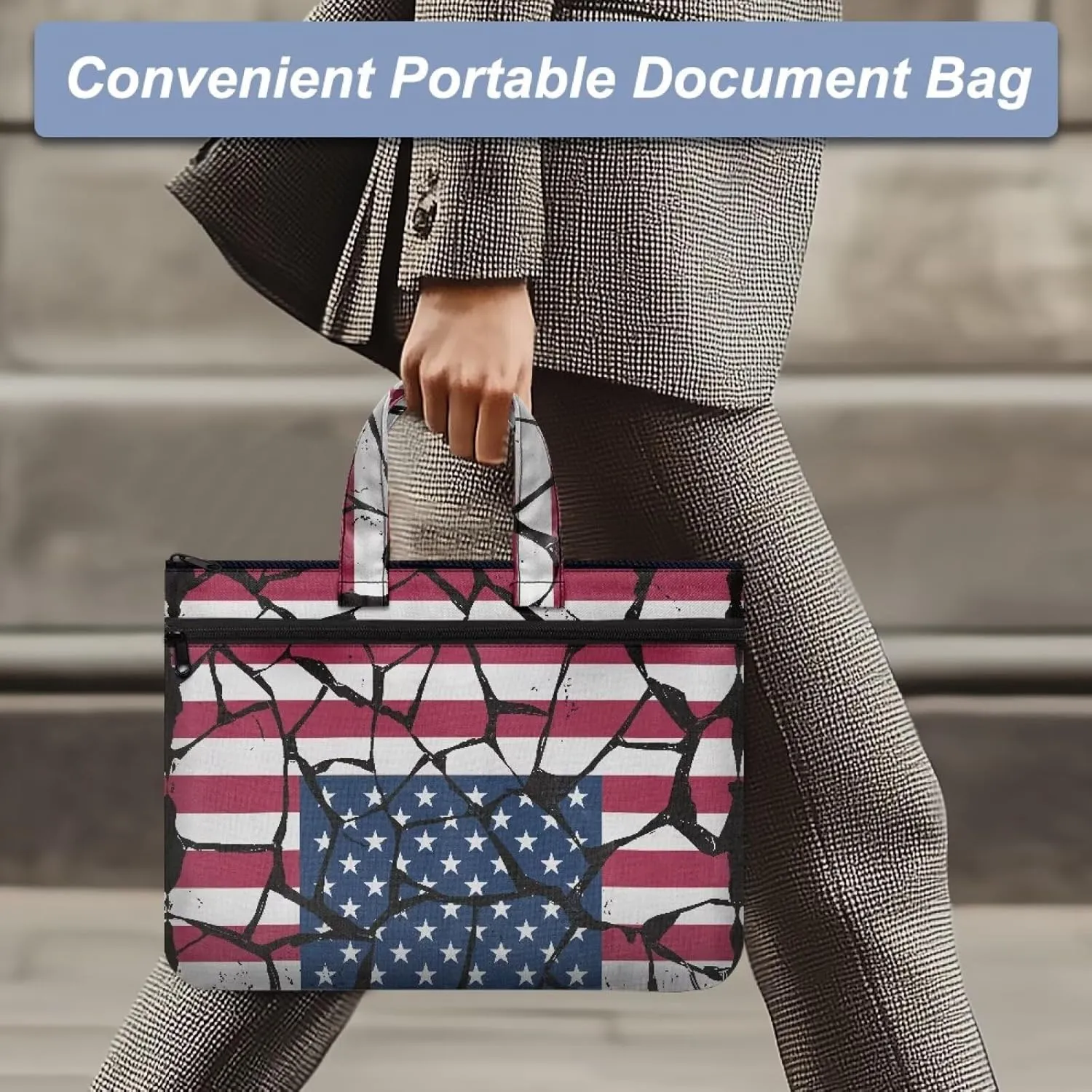 Canvas Document Bag Document Pouch with Zipper Large Double Pockets File Bag with Handle Portable Briefcase Canvas Tote Bag