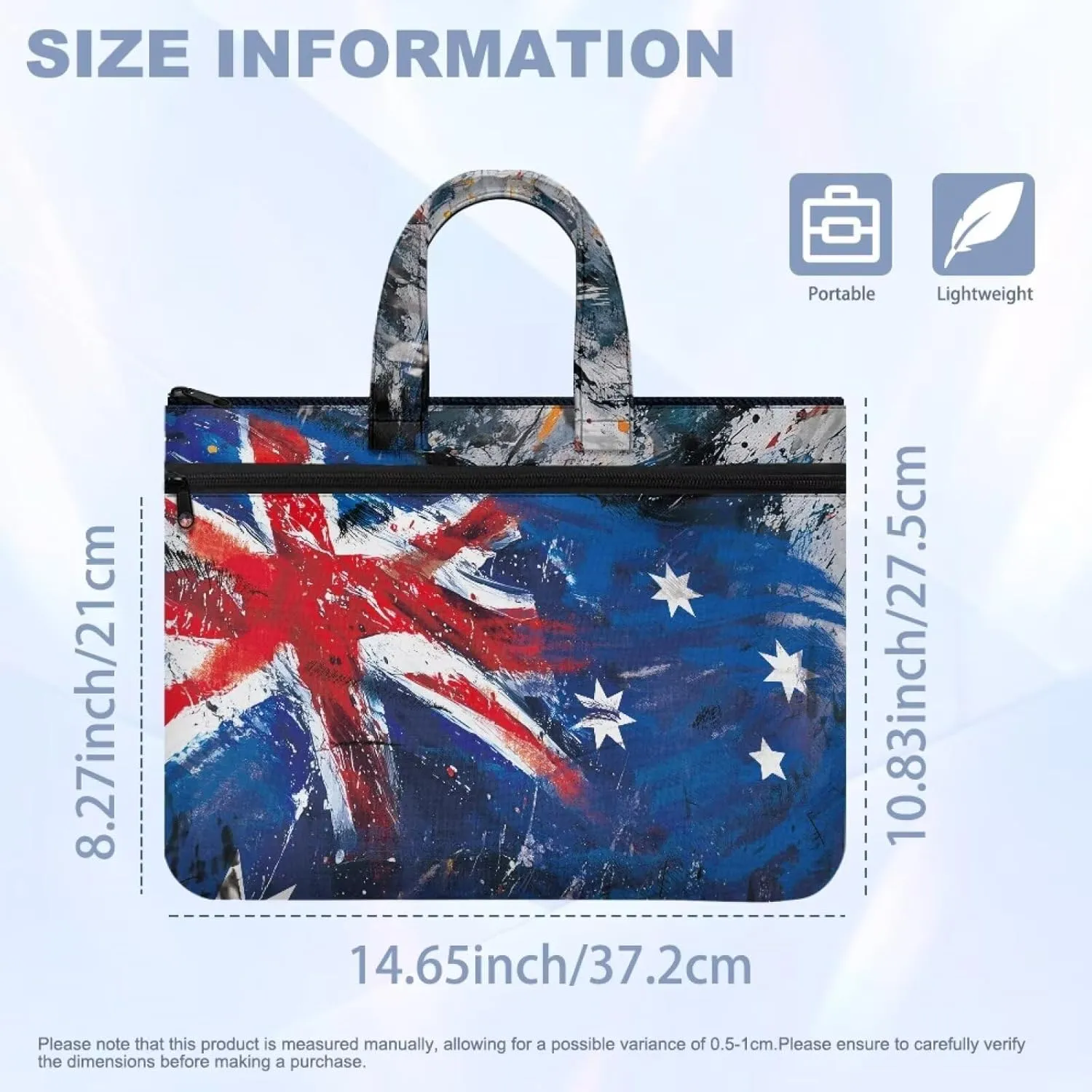 Canvas Document Bag with Zipper Portable Briefcase Portfolio Folder 2 Compartments Handbag Meeting Office Organizer Briefcase