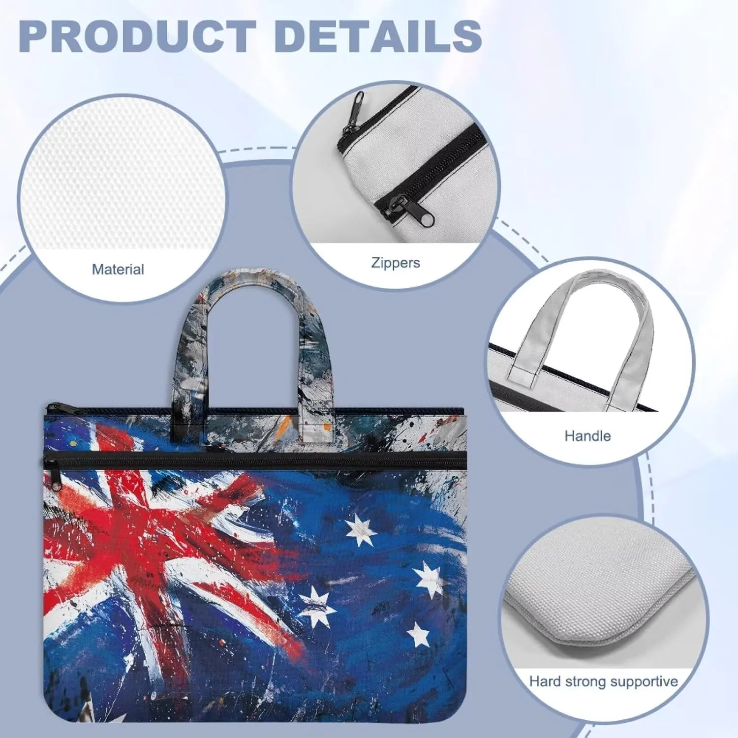 Canvas Document Bag with Zipper Portable Briefcase Portfolio Folder 2 Compartments Handbag Meeting Office Organizer Briefcase