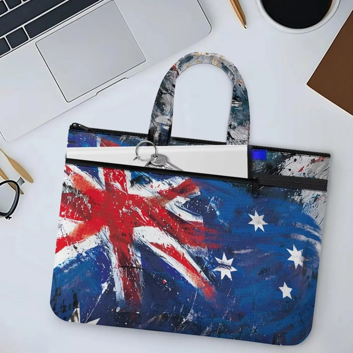 Canvas Document Bag with Zipper Portable Briefcase Portfolio Folder 2 Compartments Handbag Meeting Office Organizer Briefcase