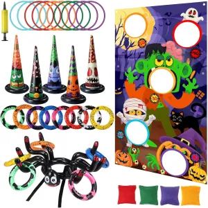 Capoda Halloween Party Games Set Inflatable Witch Hat Ring Toss Games Halloween Spiders Ring Toss Bean Bag Toss Game for Halloween Birthday Outside Indoor Game Party Favors Supplies