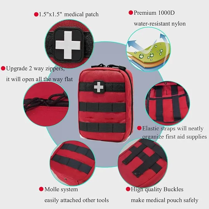 Carlebben EMT Pouch MOLLE Ifak Pouch Tactical MOLLE Medical First Aid Kit Utility Pouch Red