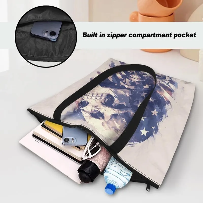 Carton Border Collie Dupont Paper Tote Bags Ladybug Daisy Reusable Handbag USA Flag Skull Shoulder Bag Shopping Work