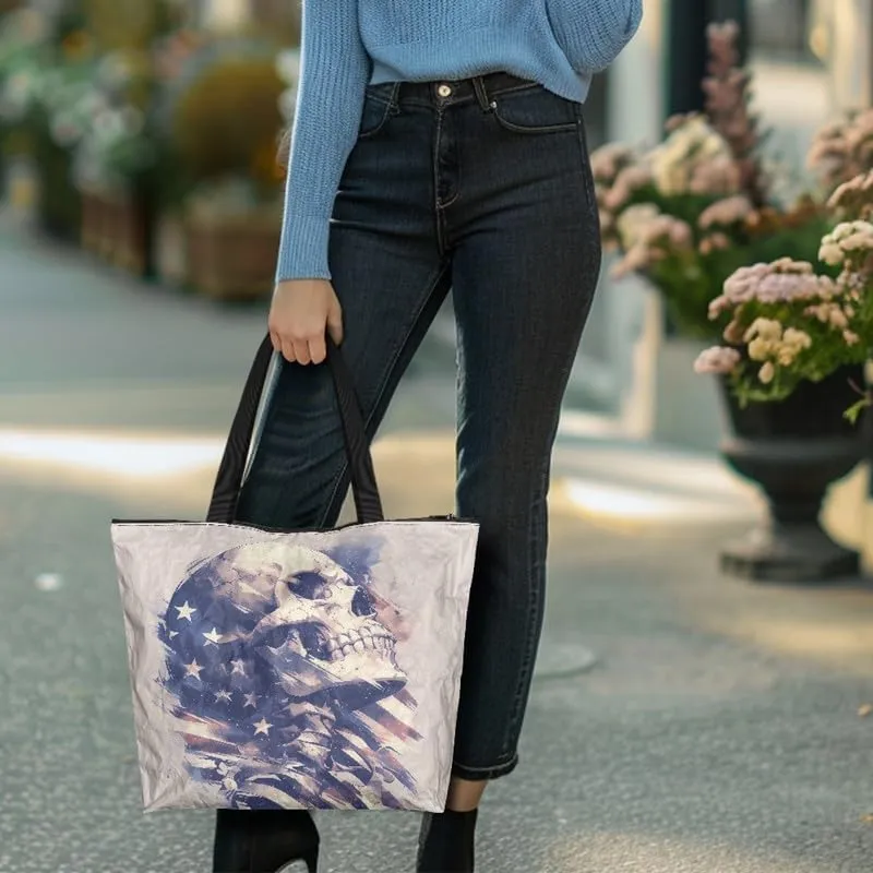 Carton Border Collie Dupont Paper Tote Bags Ladybug Daisy Reusable Handbag USA Flag Skull Shoulder Bag Shopping Work