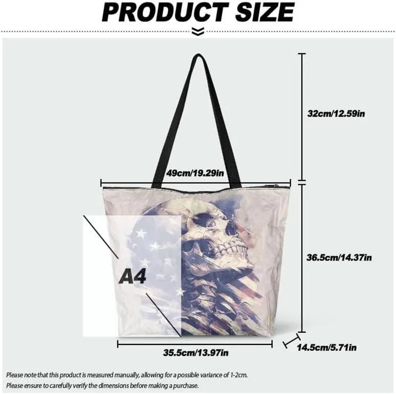Carton Border Collie Dupont Paper Tote Bags Ladybug Daisy Reusable Handbag USA Flag Skull Shoulder Bag Shopping Work