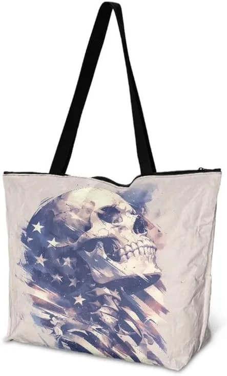 Carton Border Collie Dupont Paper Tote Bags Ladybug Daisy Reusable Handbag USA Flag Skull Shoulder Bag Shopping Work