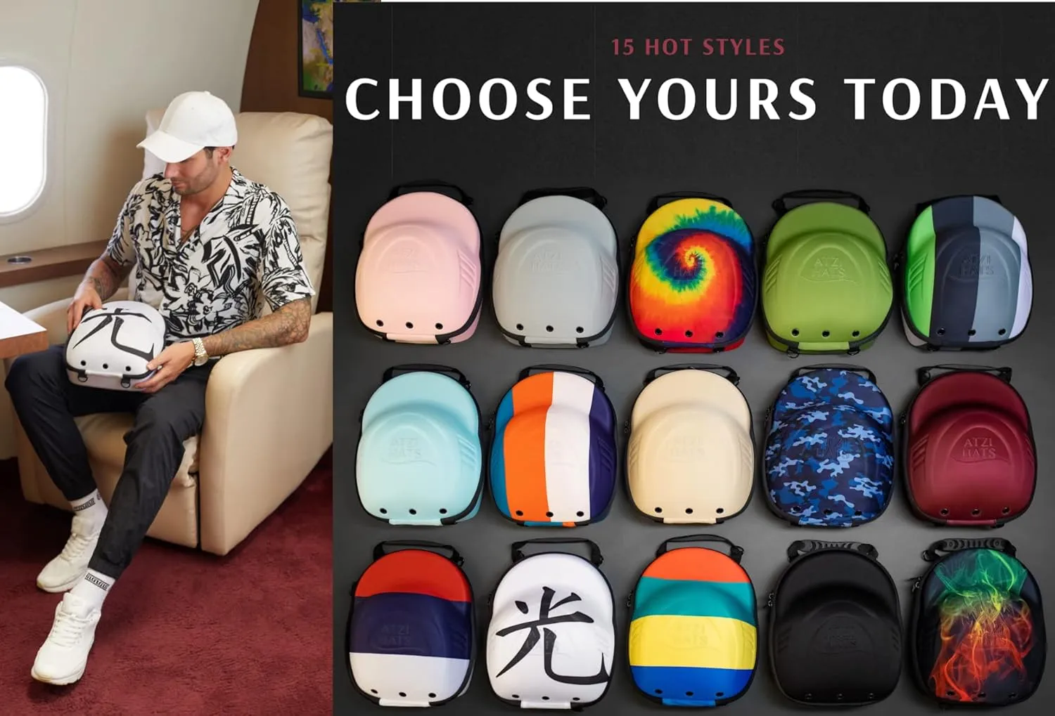 Case for Baseball Caps Hard Travel Hat Case Cap Carrier Hats Storage Box Shoulder Strap Carabiner Fits 6 Hats