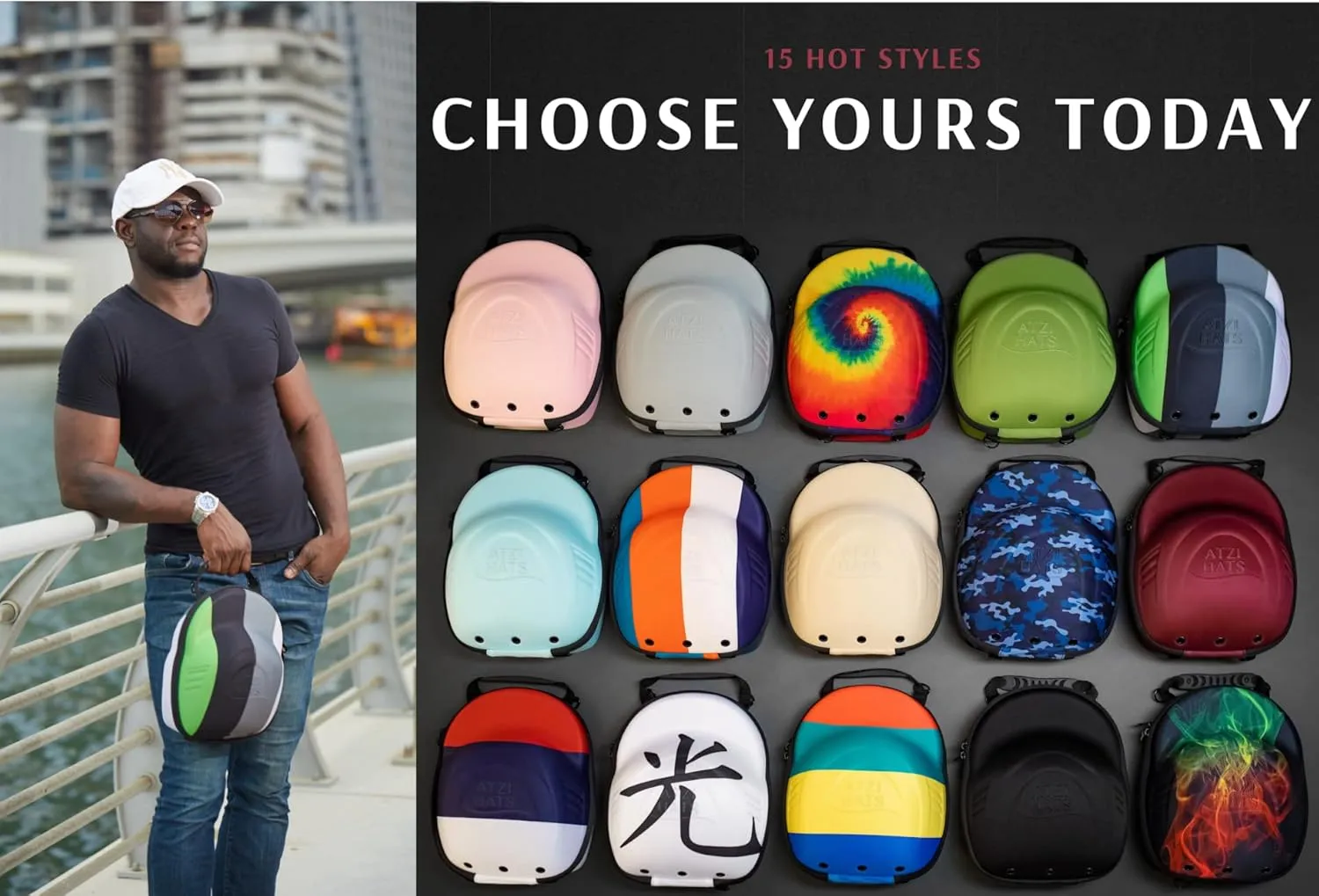 Case for Baseball Caps Hard Travel Hat Case Cap Carrier Hats Storage Box Shoulder Strap Carabiner Fits 6 Hats