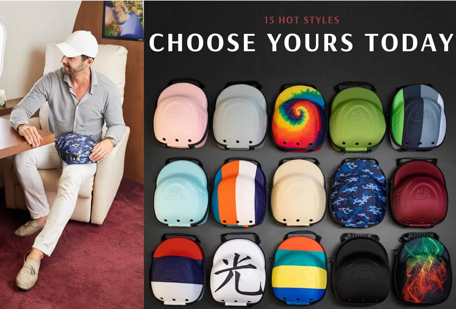 Case for Baseball Caps Hard Travel Hat Case Cap Carrier Hats Storage Box Shoulder Strap Carabiner Fits 6 Hats
