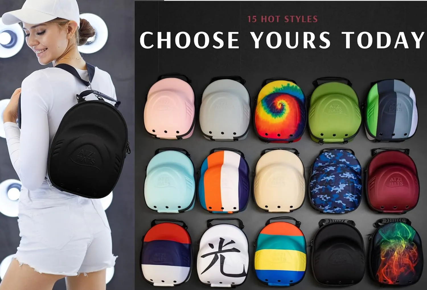 Case for Baseball Caps Hard Travel Hat Case Cap Carrier Hats Storage Box Shoulder Strap Carabiner Fits 6 Hats
