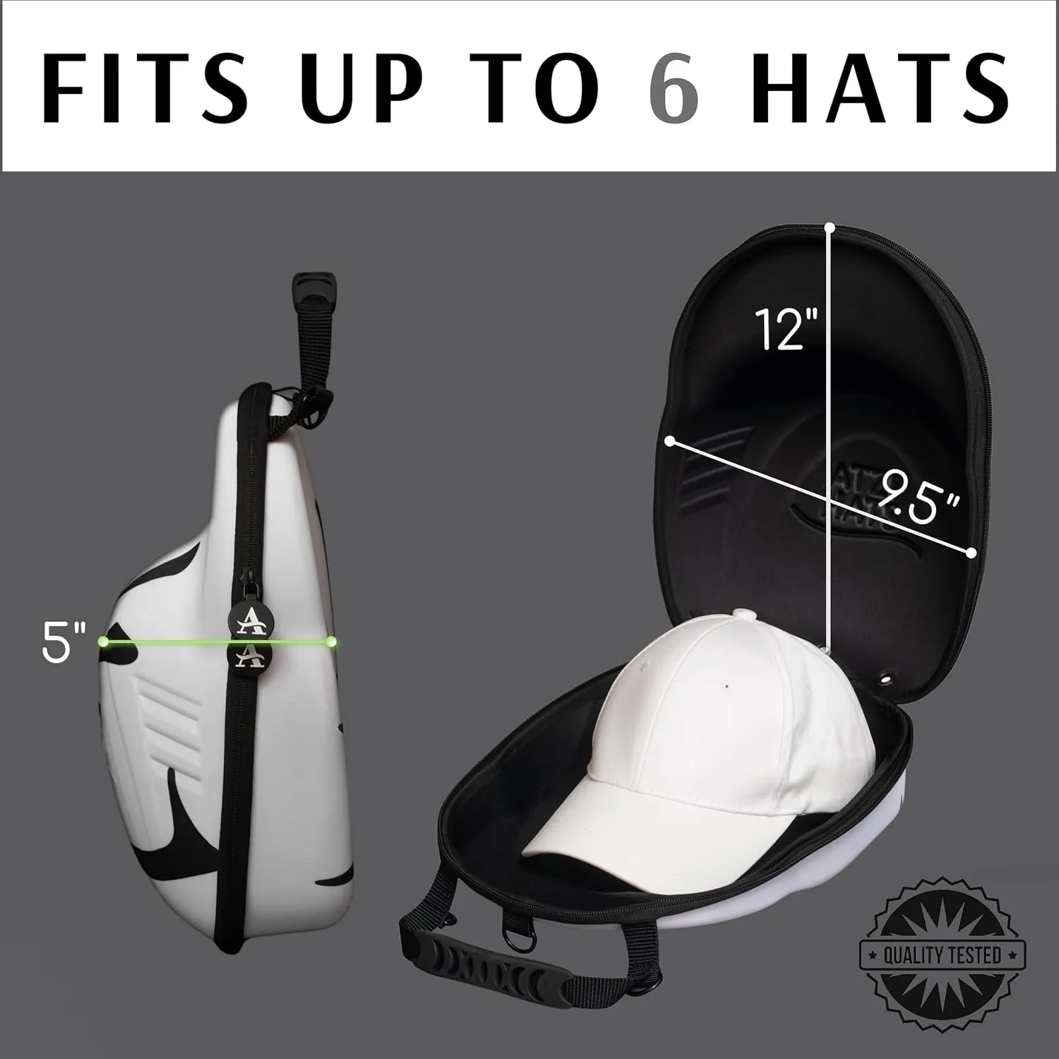 Case for Baseball Caps Hard Travel Hat Case Cap Carrier Hats Storage Box Shoulder Strap Carabiner Fits 6 Hats