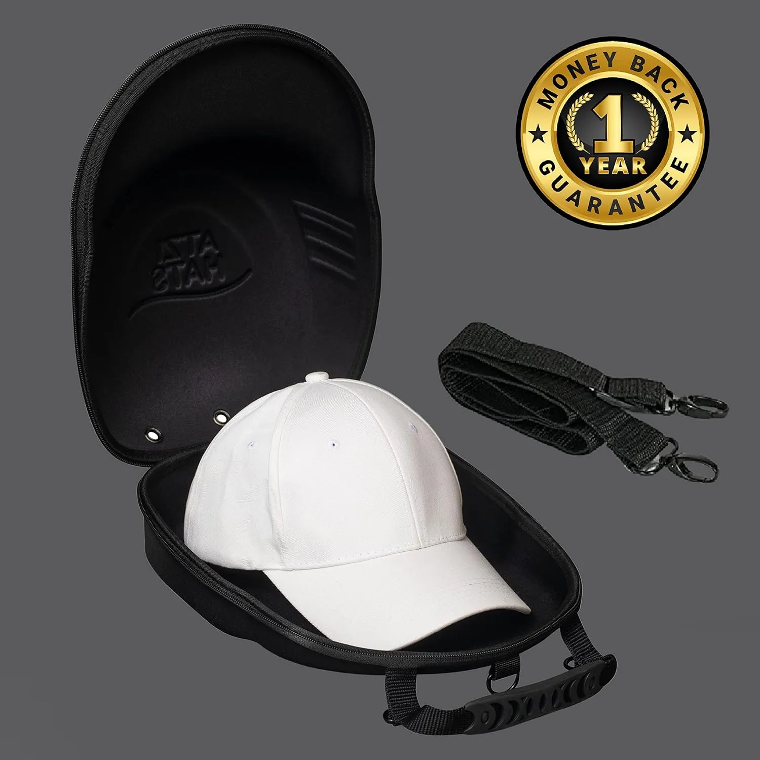 Case for Baseball Caps Hard Travel Hat Case Cap Carrier Hats Storage Box Shoulder Strap Carabiner Fits 6 Hats
