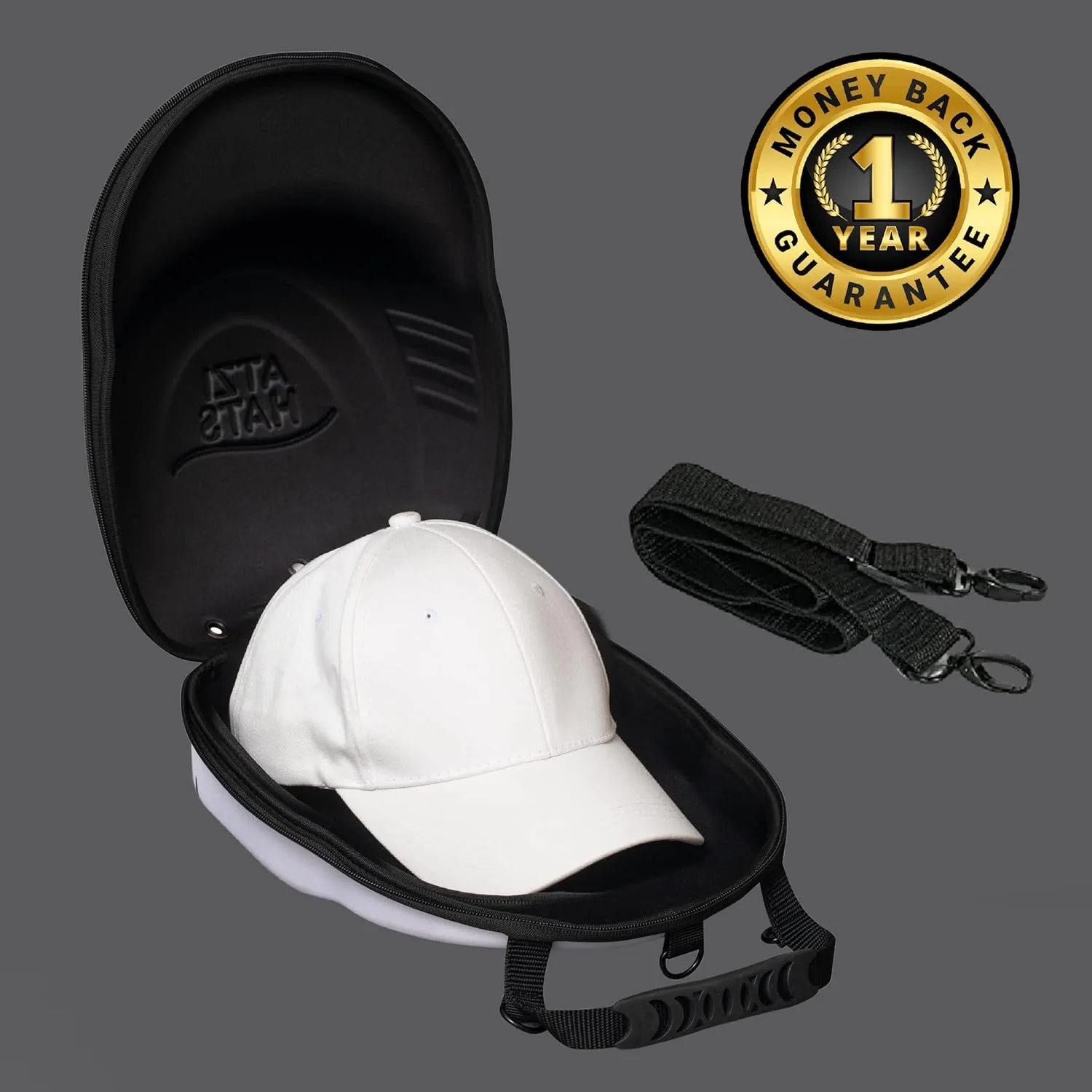 Case for Baseball Caps Hard Travel Hat Case Cap Carrier Hats Storage Box Shoulder Strap Carabiner Fits 6 Hats