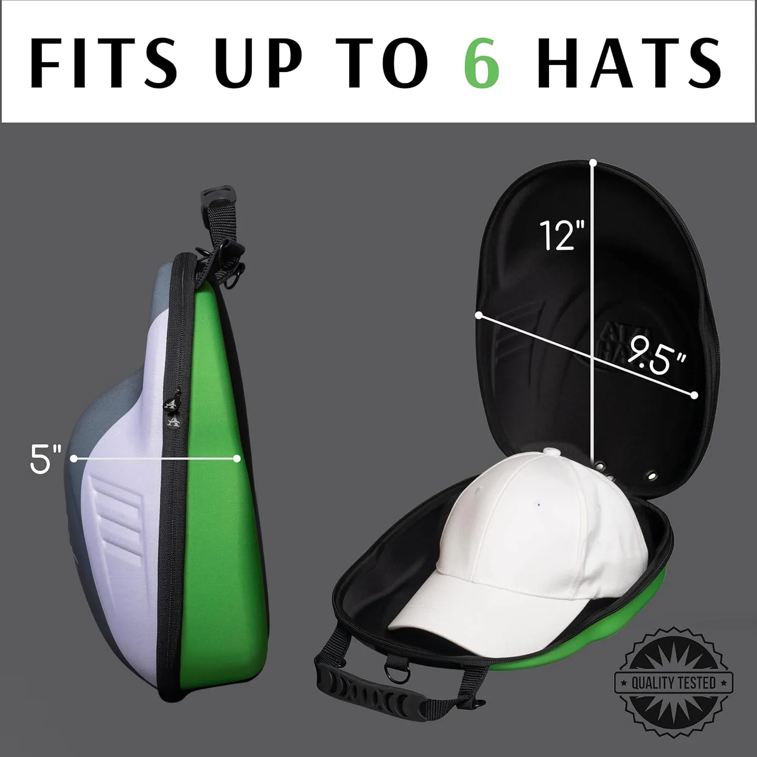 Case for Baseball Caps Hard Travel Hat Case Cap Carrier Hats Storage Box Shoulder Strap Carabiner Fits 6 Hats