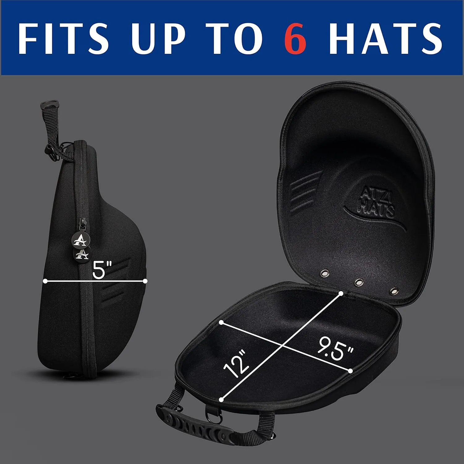 Case for Baseball Caps Hard Travel Hat Case Cap Carrier Hats Storage Box Shoulder Strap Carabiner Fits 6 Hats