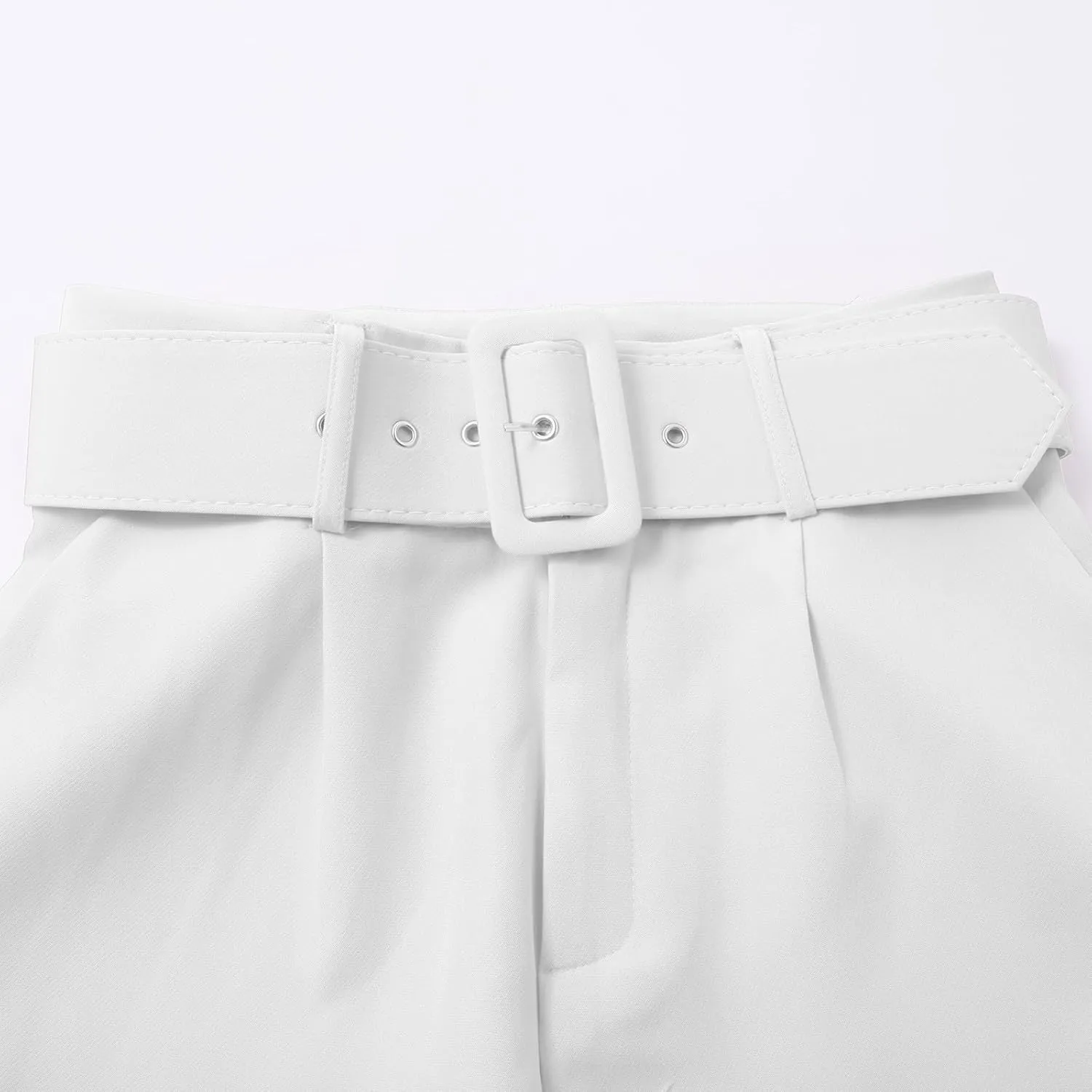 Casual Belted Dress Pants for Women Slim Fit Office Work Pencil Pants High Waisted Straight Leg Pull-On Trousers with Pockets