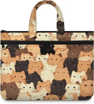 Cat Document Storage Bag with Zipper File Storage Bag Portable Portfolio with Double Compartments Handle Bag Briefcase Safe Home Office Travel Hold