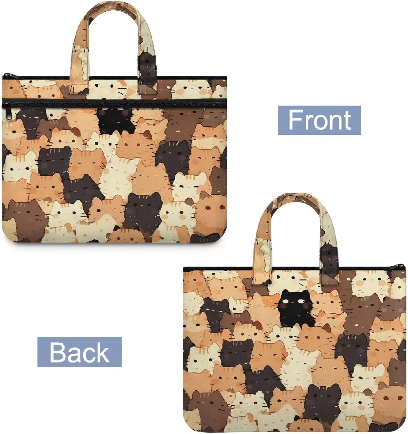 Cat Document Storage Bag with Zipper File Storage Bag Portable Portfolio with Double Compartments Handle Bag Briefcase Safe Home Office Travel Hold