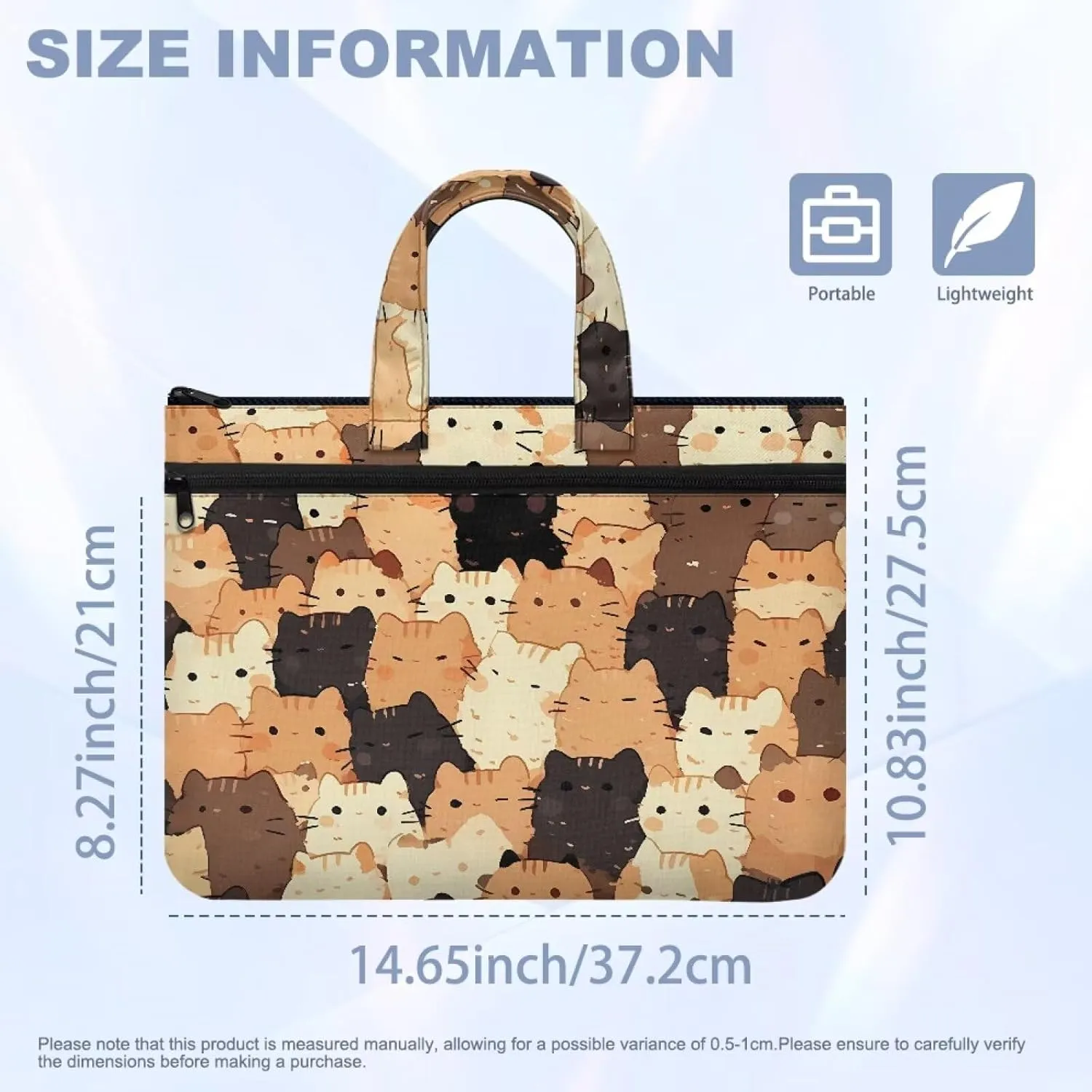 Cat Document Storage Bag with Zipper File Storage Bag Portable Portfolio with Double Compartments Handle Bag Briefcase Safe Home Office Travel Hold