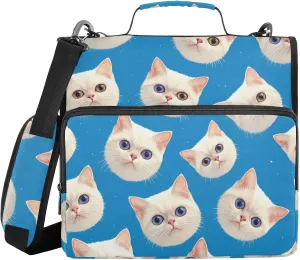 Cats Face Blue 3 Rings 1.5 inch Binder Organizer with Handle and Removable Shoulder Strap Easy to Carry Document Organizer Bag for School/Office