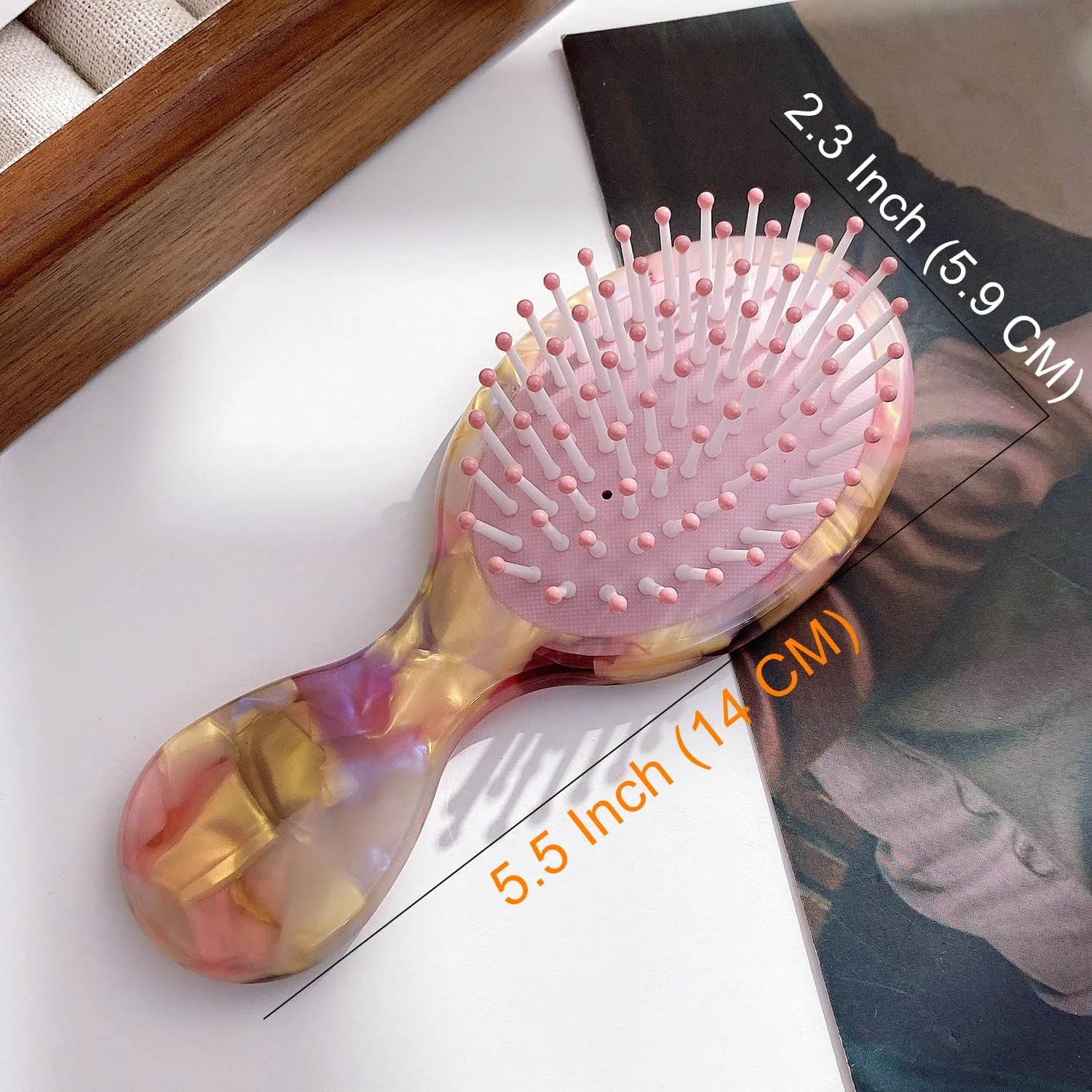 Cellulose Acetate Handle Hair Brush, SINIDE Mini Cushion Massage Hair Comb for Women Men Ladies, Travel Size Hairbrush Accessories for Straight Long Short Hair