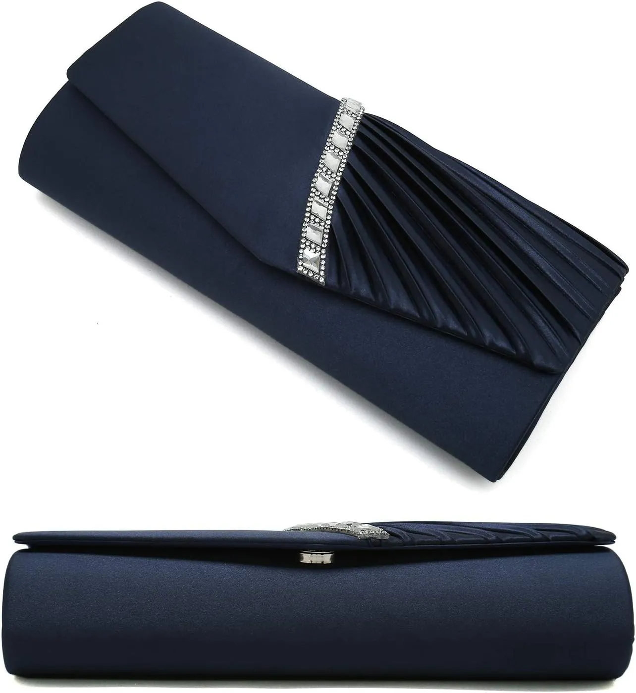 CHARMING TAILOR Evening Handbag Crystal Embellished and Pleated Satin Clutch
