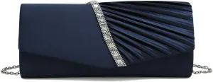 CHARMING TAILOR Evening Handbag Crystal Embellished and Pleated Satin Clutch