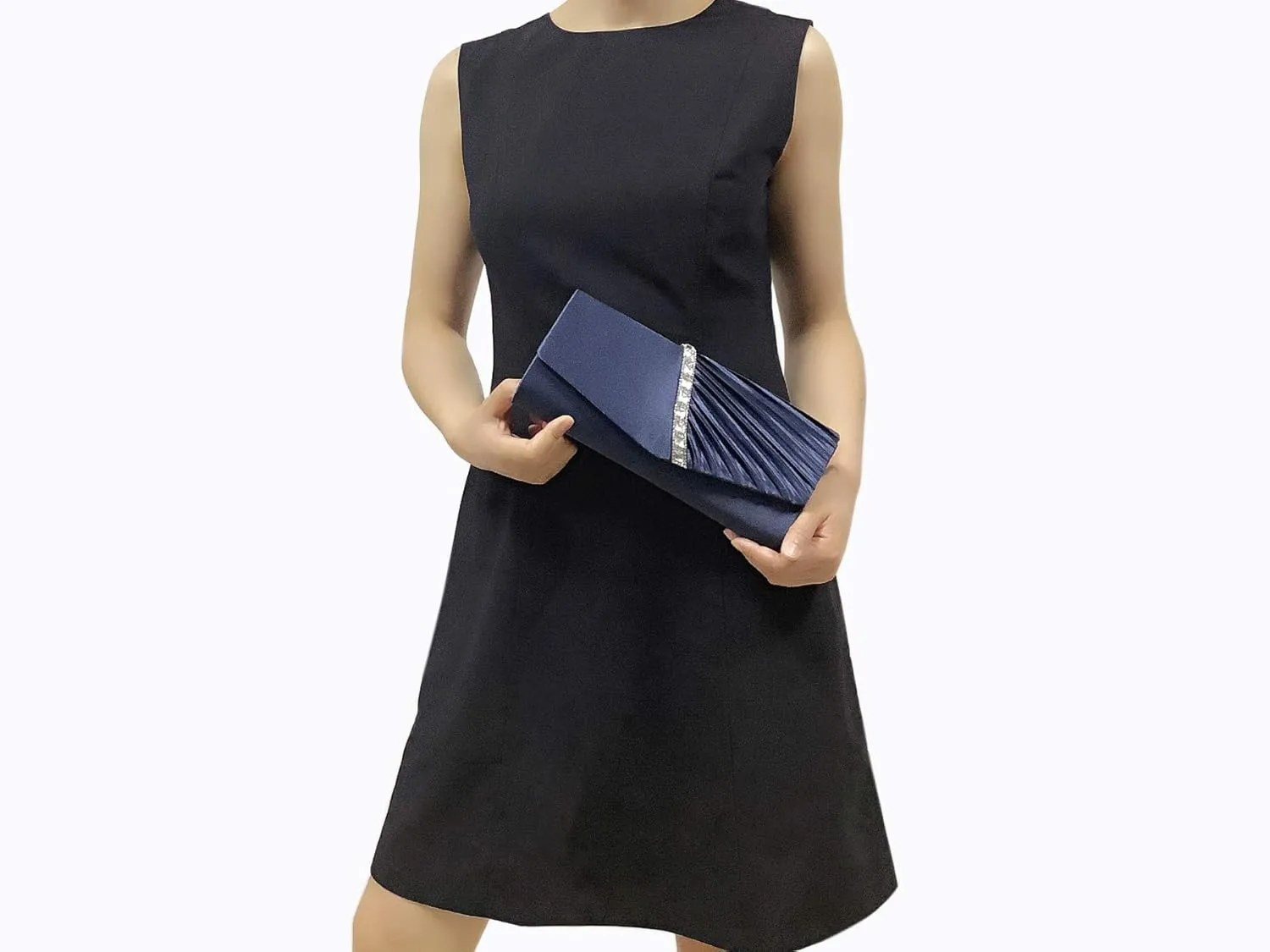 CHARMING TAILOR Evening Handbag Crystal Embellished and Pleated Satin Clutch